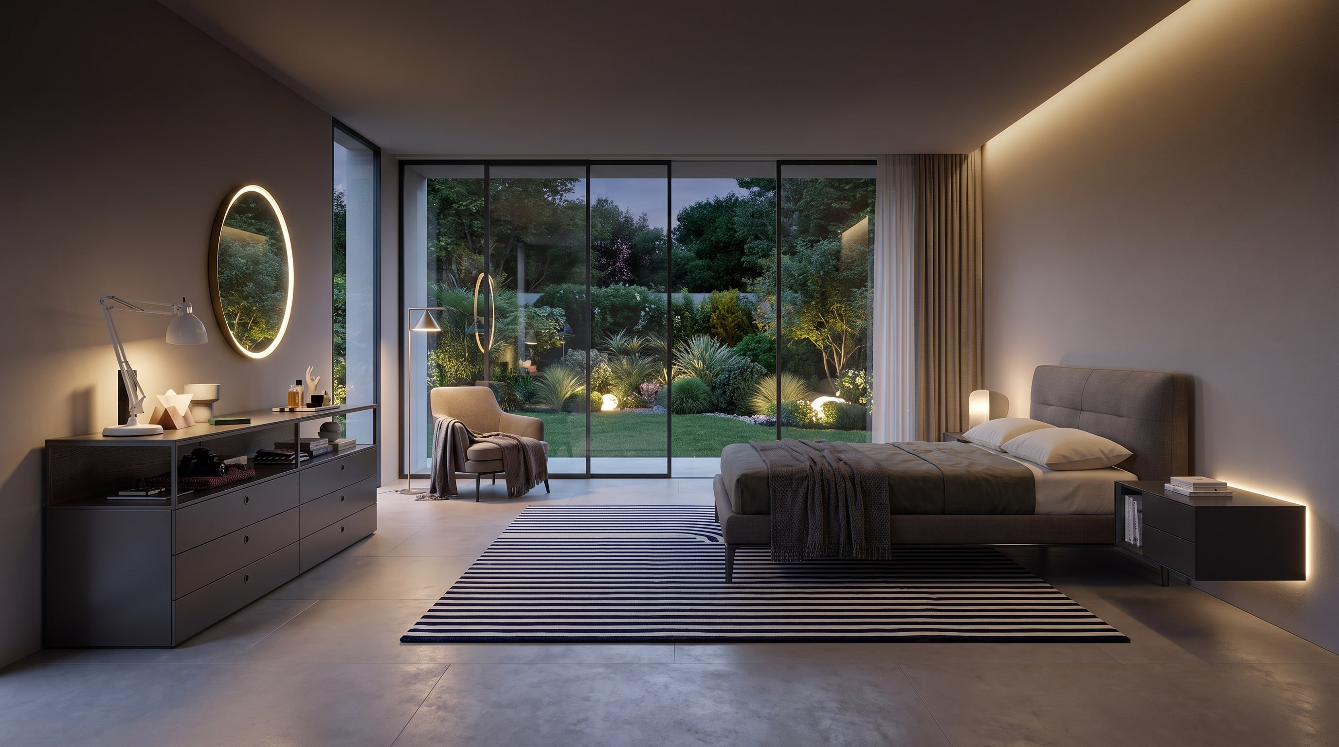 Aménager une chambre moderne : Idées pour meubles suspendus et lumière indirecte