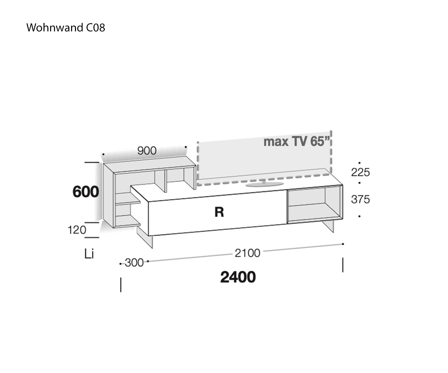 Livitalia Meuble-paroi C08 Esquisse Dimensions Dimensions Livitalia Meuble-paroi C08 Esquisse Dimensions Dimensions
