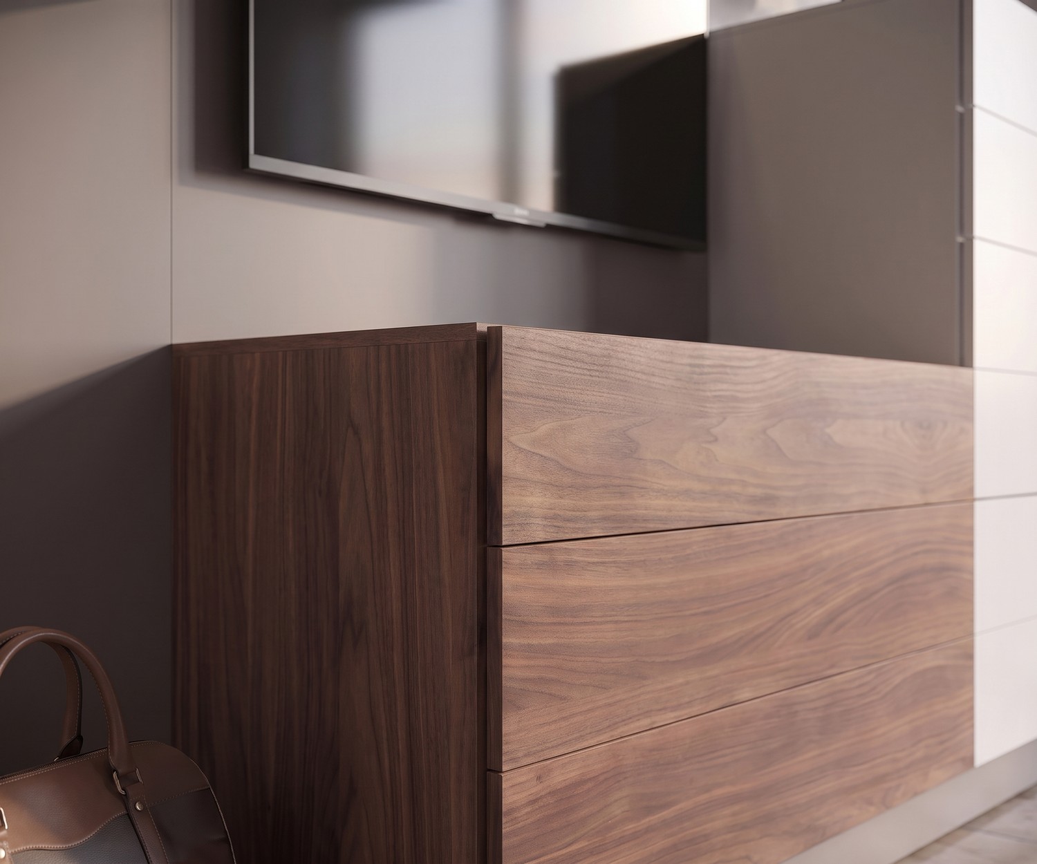 Commode en noyer Novamobili Easy 9 Commode Novamobili Easy 9 en plaqué noyer pour chambre ou entrée, meuble de rangement moderne au design italien épuré.