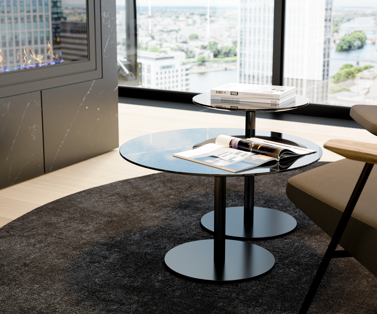 Break Marquina Table d'appoint en marbre Break Marquina Table d'appoint en marbre