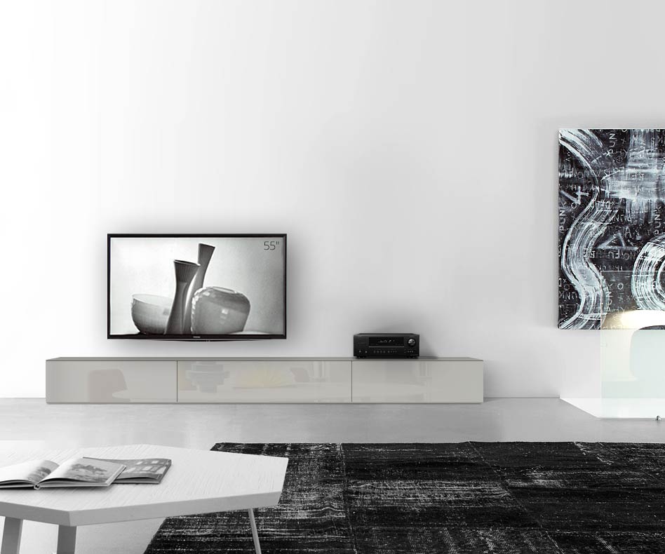 /Design Lowboard Fond L300 H35 gris clair brillant /Design Lowboard Fond L300 H35 gris clair brillant