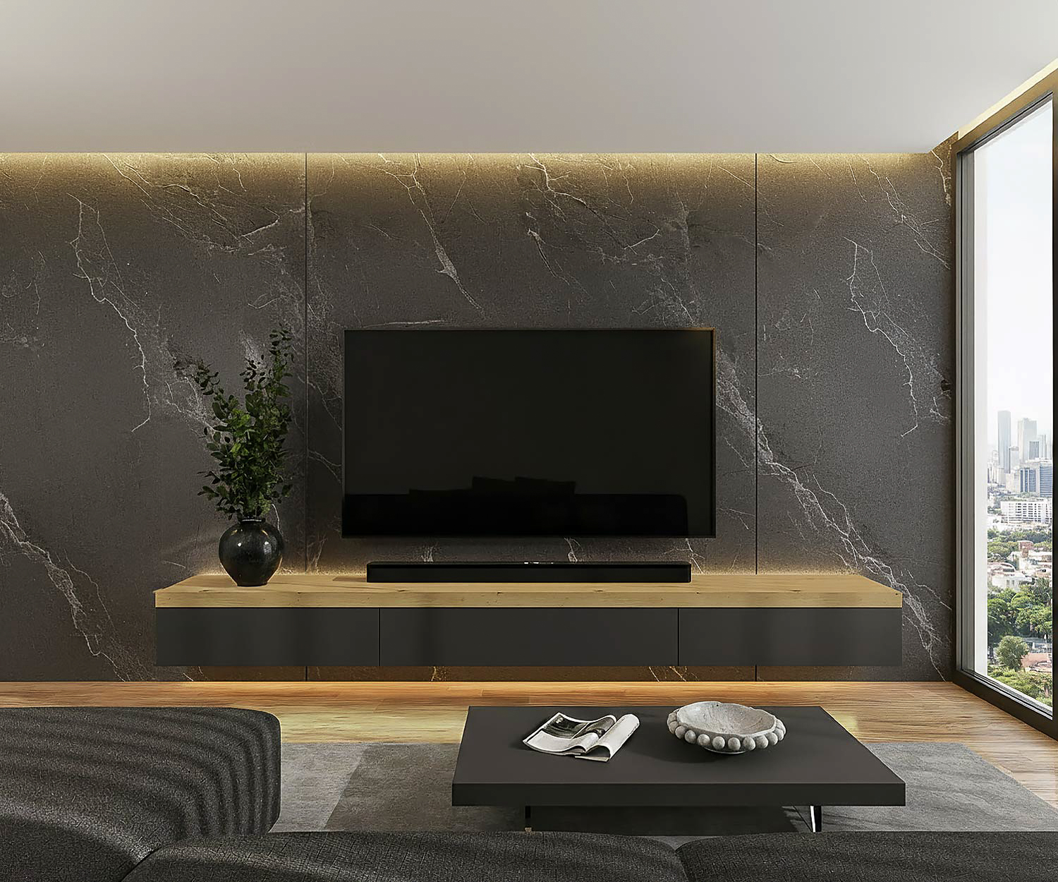 Livitalia Lowboard avec plateau épais Livitalia Lowboard avec plateau épais