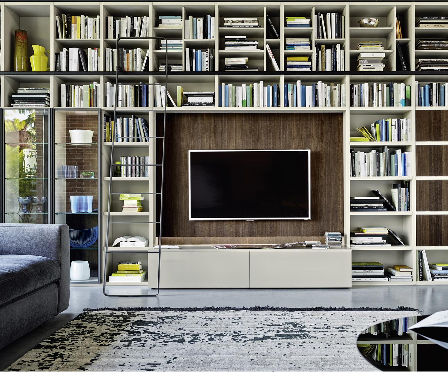 Livitalia Bibliothèque design avec échelle et panneau TV