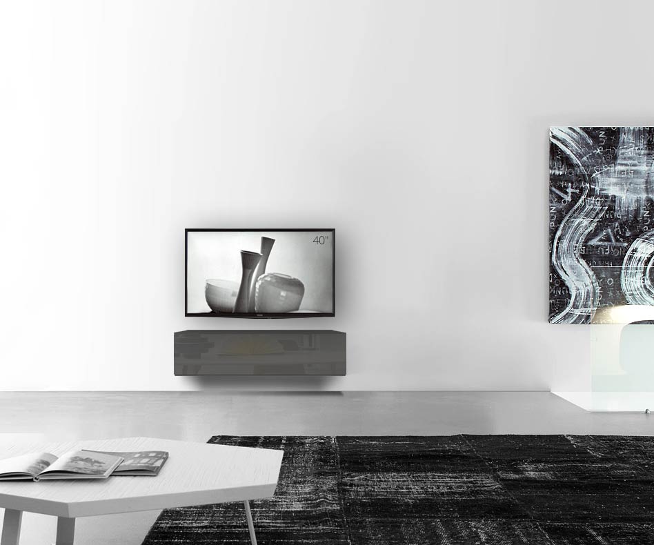 /Design Lowboard mur B120 H33 5 gris foncé brillant