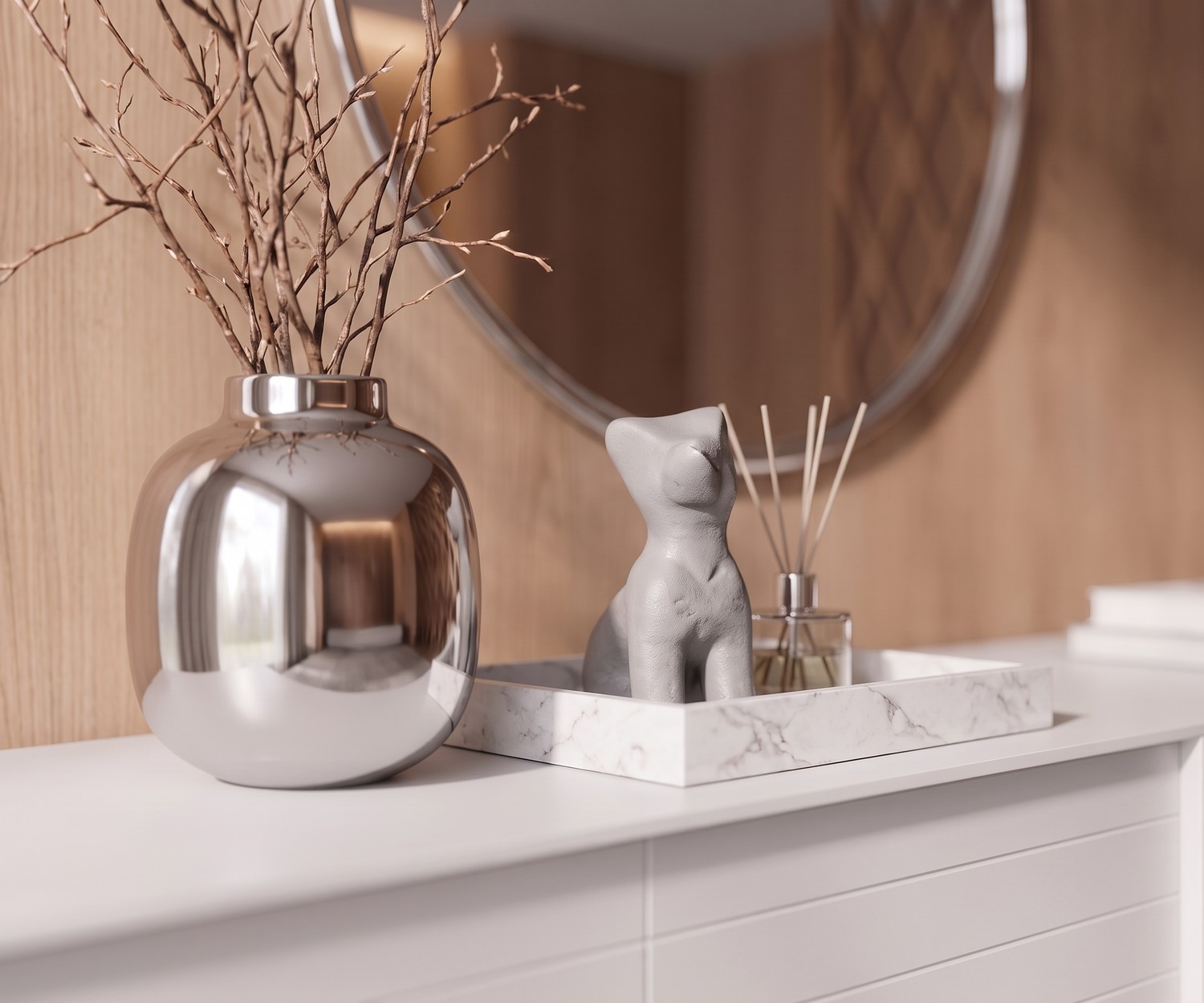 Buffet design Mobius 002 par al2 pour le salon, meuble de rangement blanc mat au style minimaliste et élégant.