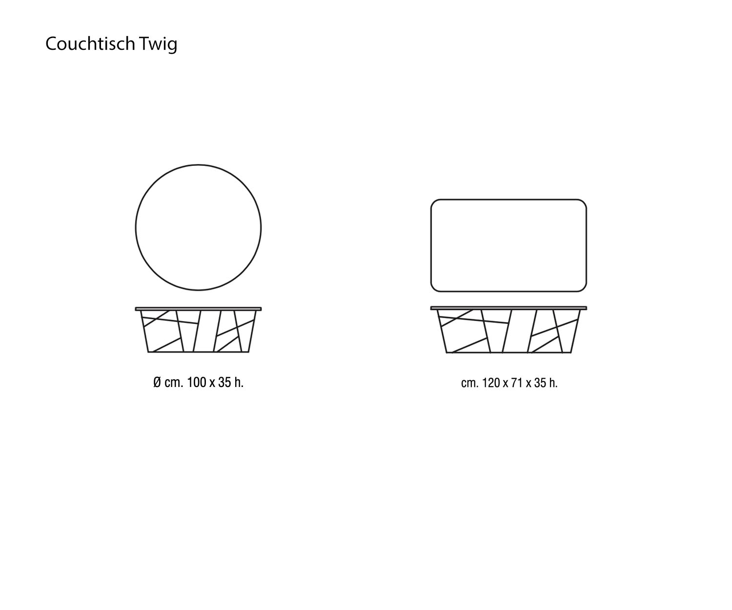 Table basse design Twig de Marelli Tailles Dimensions Esquisse Table basse design Twig de Marelli Tailles Dimensions Esquisse