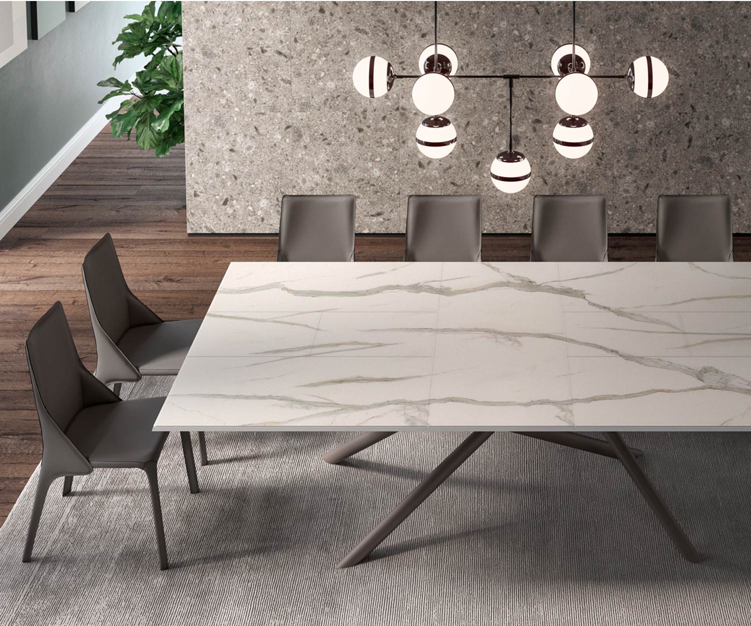 Table de salle à manger design moderne Random marbre Plateau de table extensible