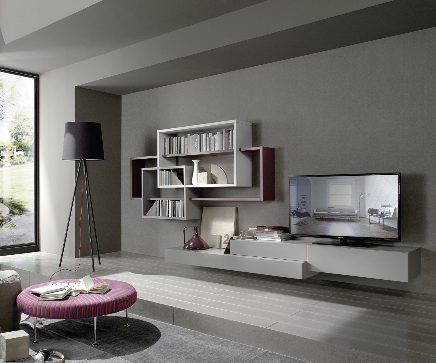 Exclusif Livitalia Meuble-paroi design C59 avec bibliothèque suspendue Exclusif Livitalia Meuble-paroi design C59 avec bibliothèque suspendue