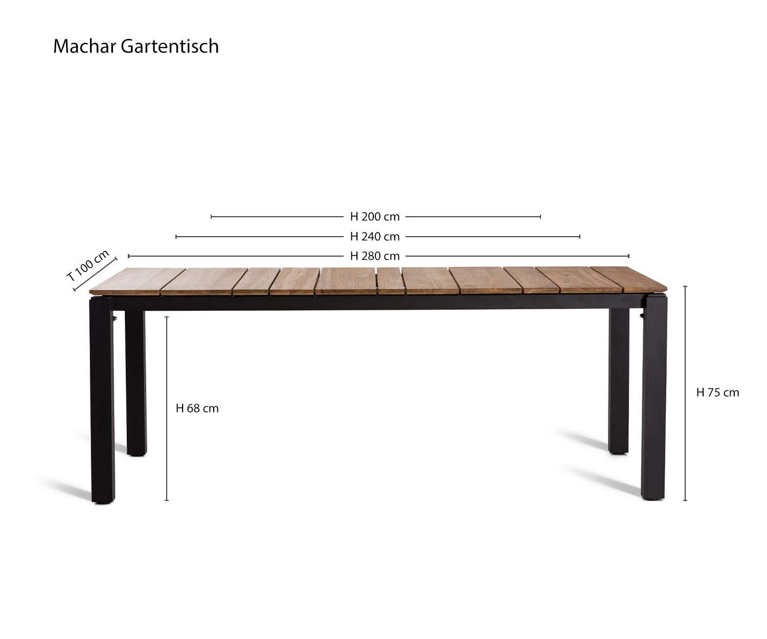 Robuste table de jardin design Machar de Oasiq Dimensions Croquis Dimensions