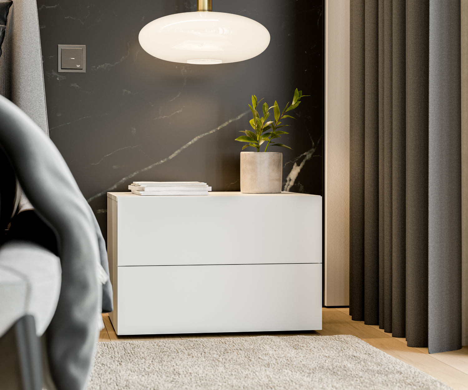 Table de nuit design blanc sans poignées Table de nuit design blanc sans poignées