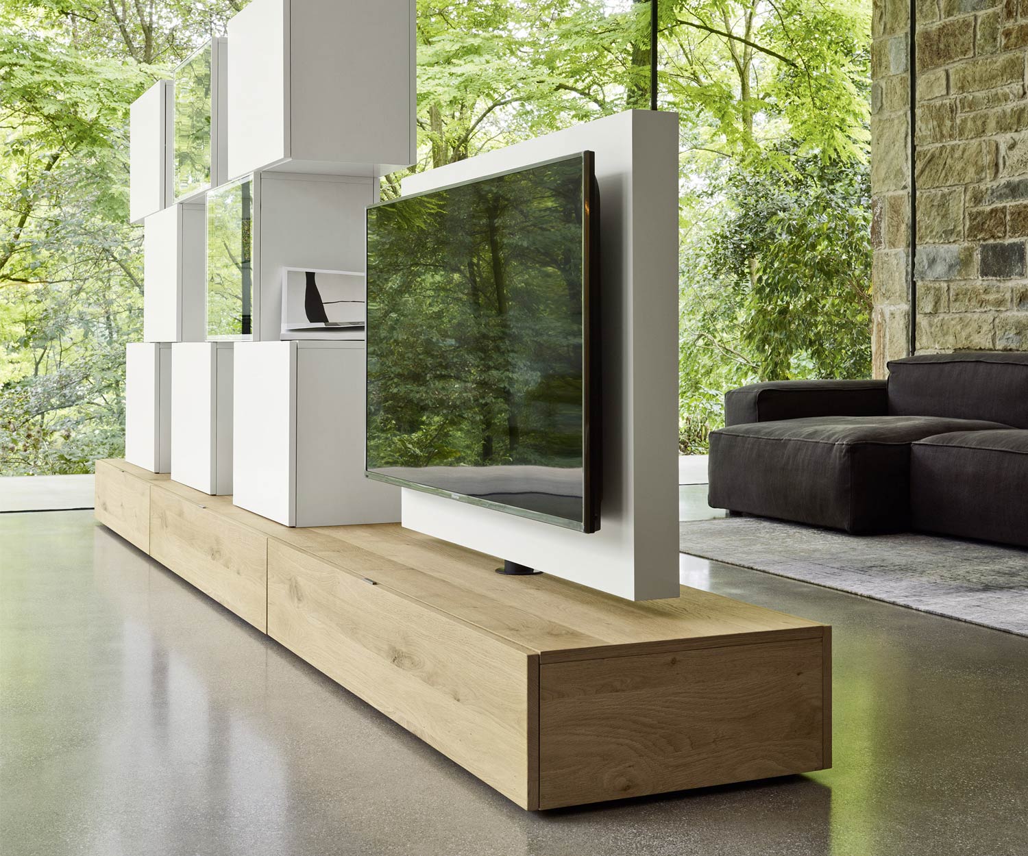 Exclusif Livitalia Meuble-paroi design C46 avec panneau TV pivotant en blanc mat Exclusif Livitalia Meuble-paroi design C46 avec panneau TV pivotant en blanc mat
