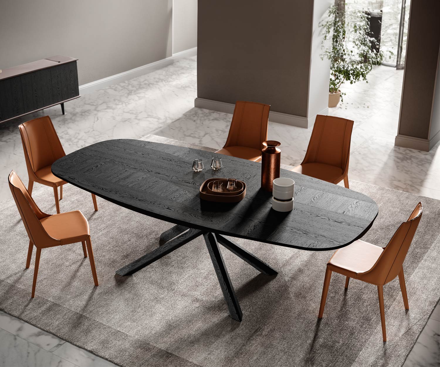 Ozzio_Arizona Fisso T257 Table de salle à manger avec pieds croisés Noir Bois Chêne Ozzio_Arizona Fisso T257 Table de salle à manger avec pieds croisés Noir Bois Chêne