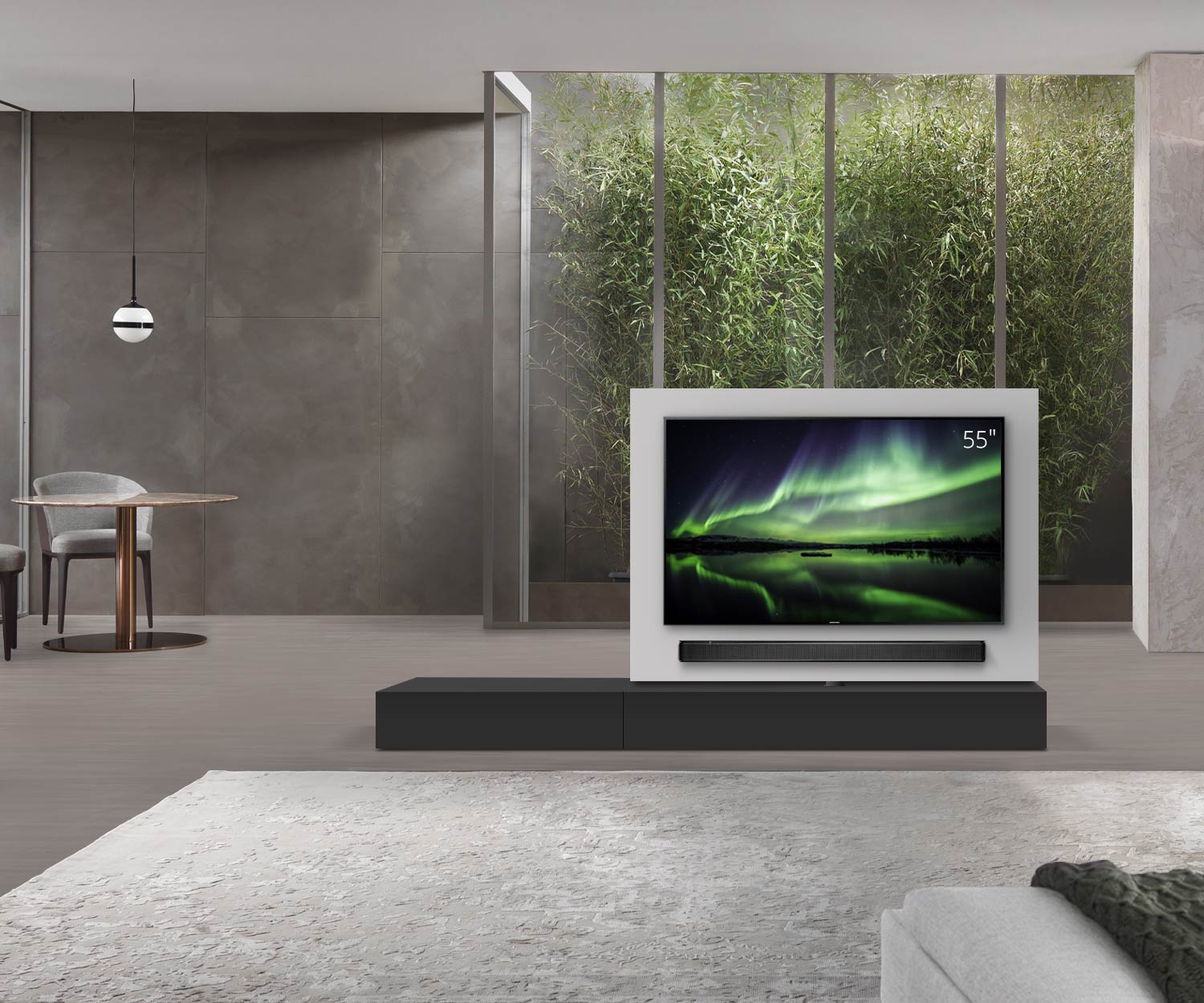 Livitalia Roto Design Lowboard Séparation de pièce avec panneau TV pivotant L150 65 H25 P47 NeroM B90li oBox