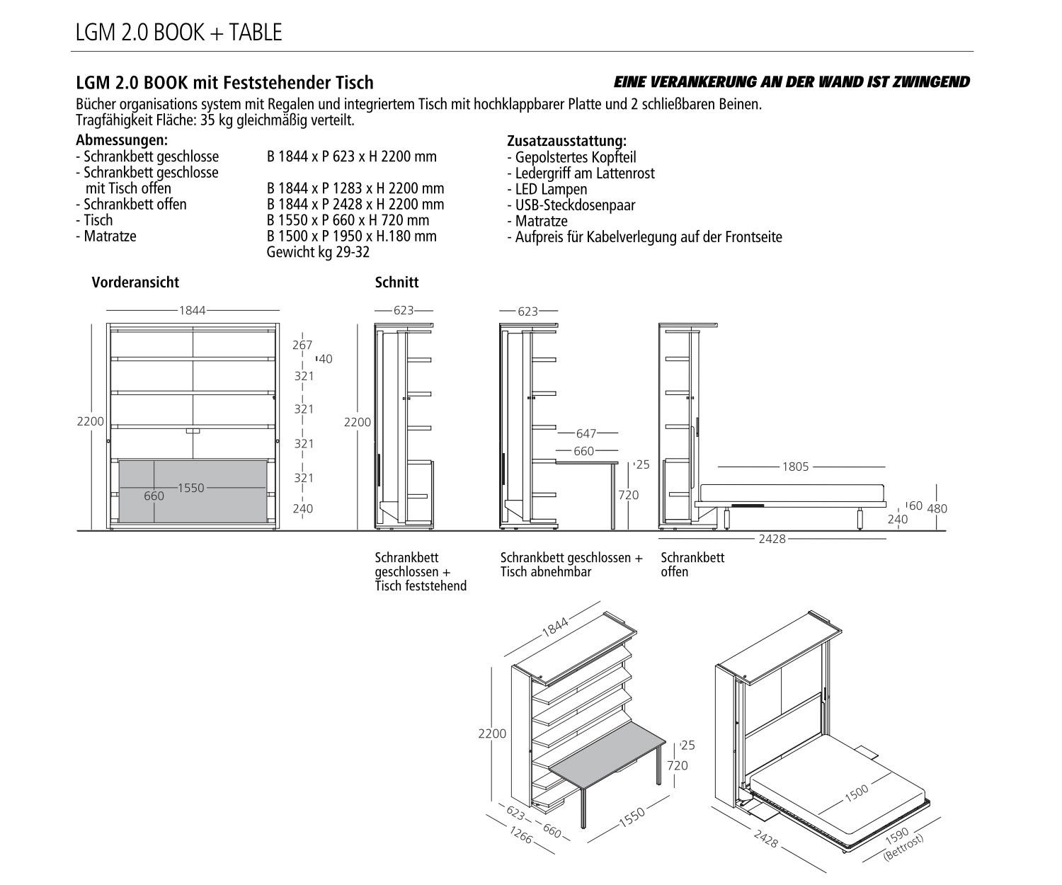 Lit escamotable design avec bureau rabattable Lit escamotable design avec bureau rabattable