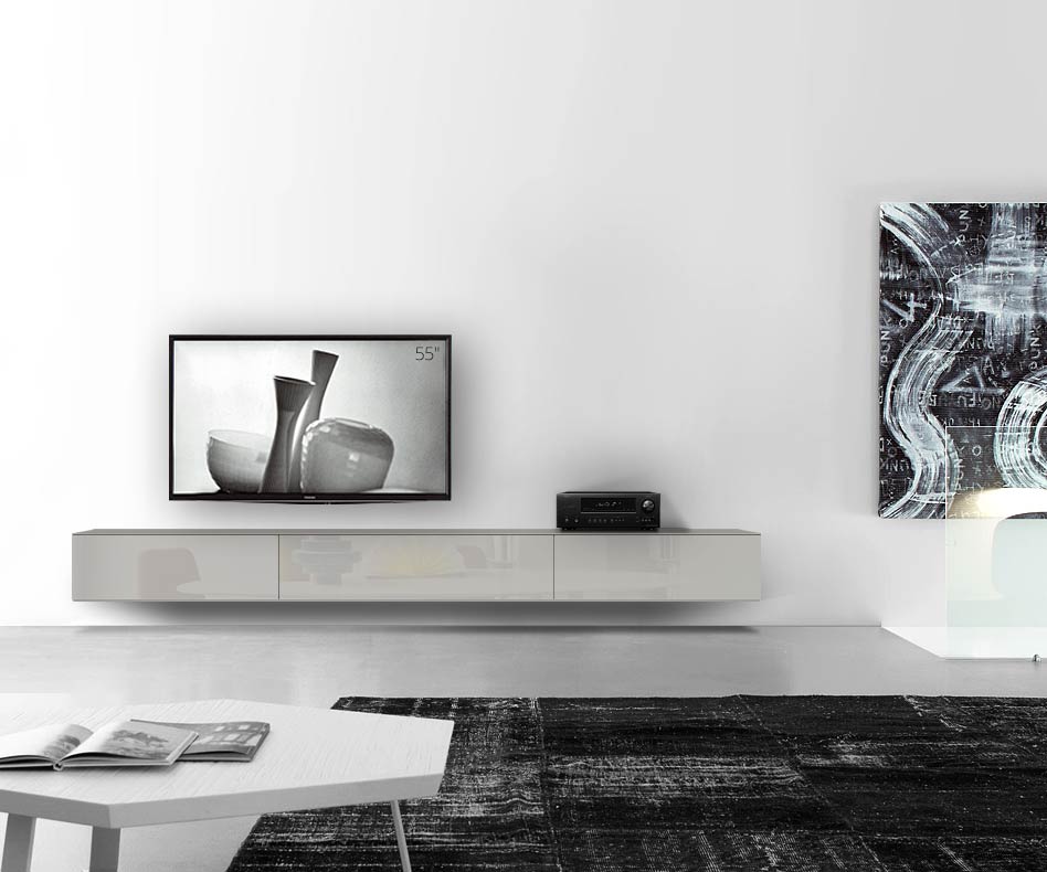 /Design Lowboard Wand L300 H33 5 gris clair brillant /Design Lowboard Wand L300 H33 5 gris clair brillant