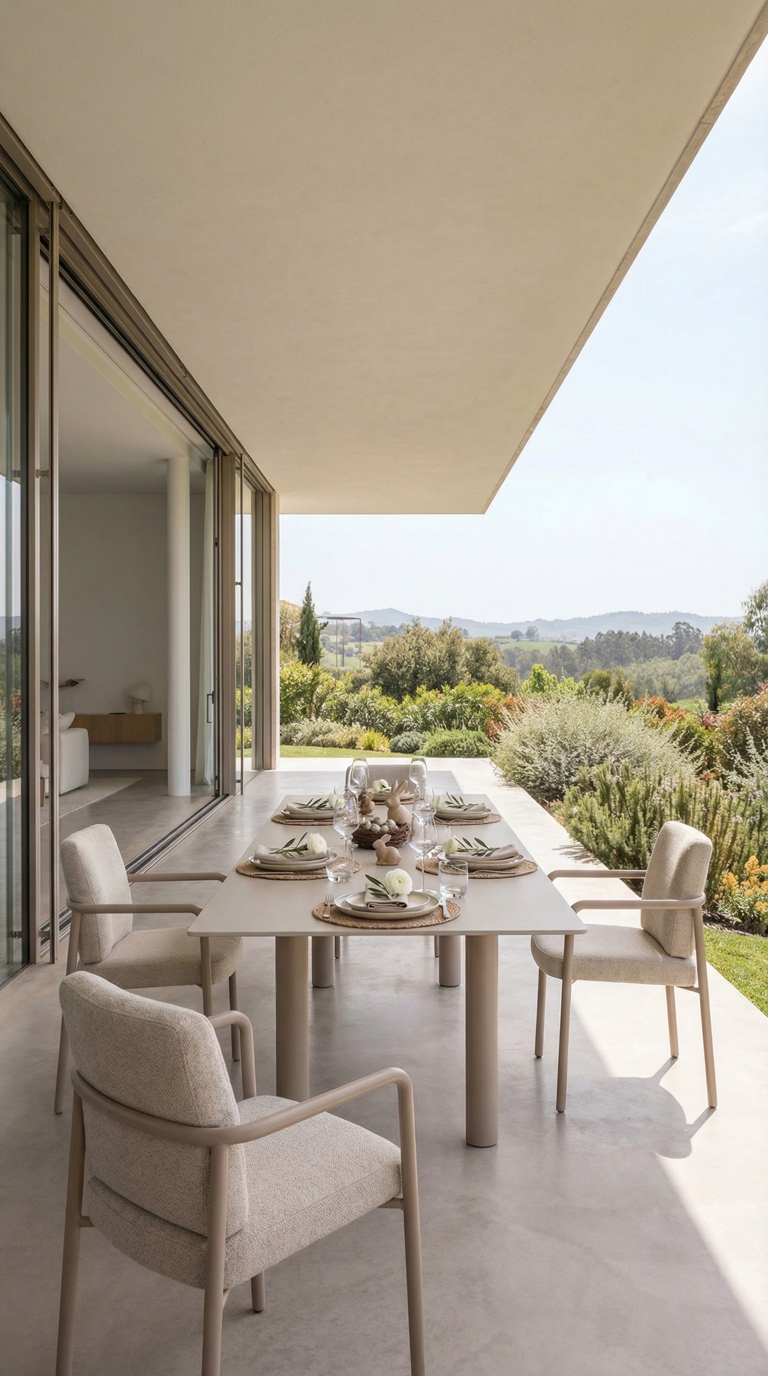 Table &agrave; manger d'ext&eacute;rieur extensible et moderne sur une terrasse spacieuse