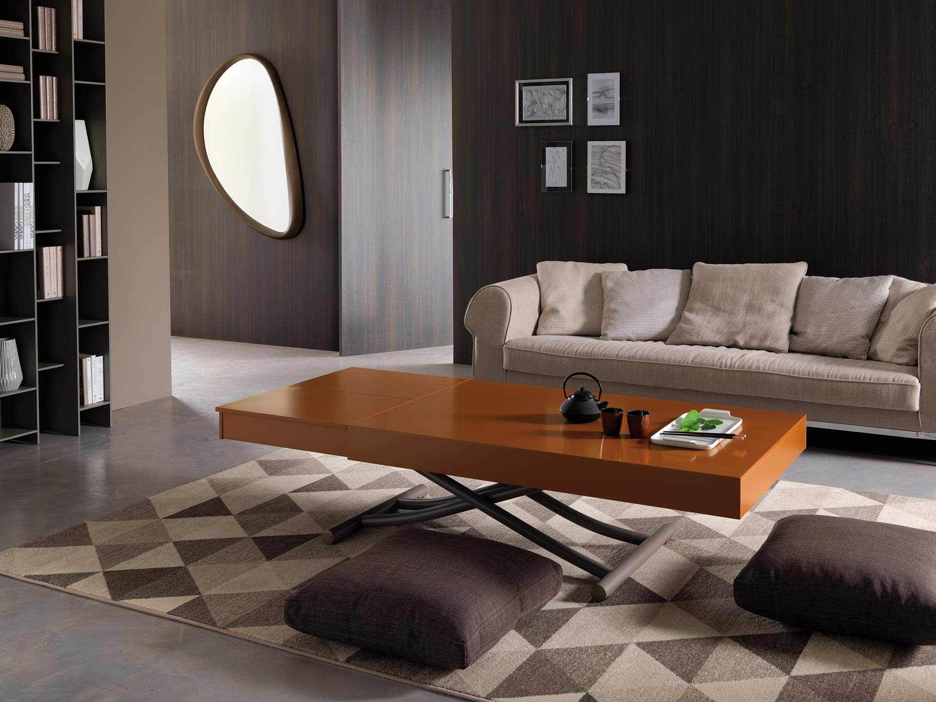 table basse réglable en hauteur orange