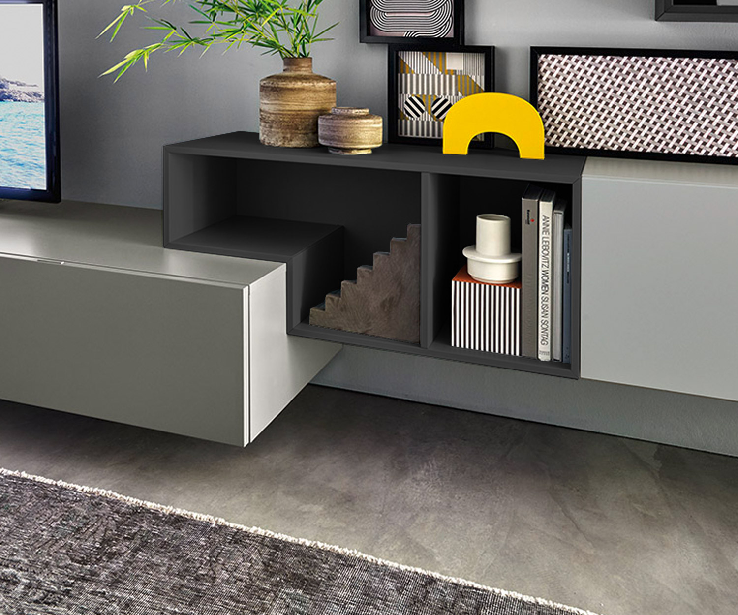 Exclusif Livitalia Tetris Design Meuble-paroi C19 flottant en gris et blanc mat Exclusif Livitalia Tetris Design Meuble-paroi C19 flottant en gris et blanc mat