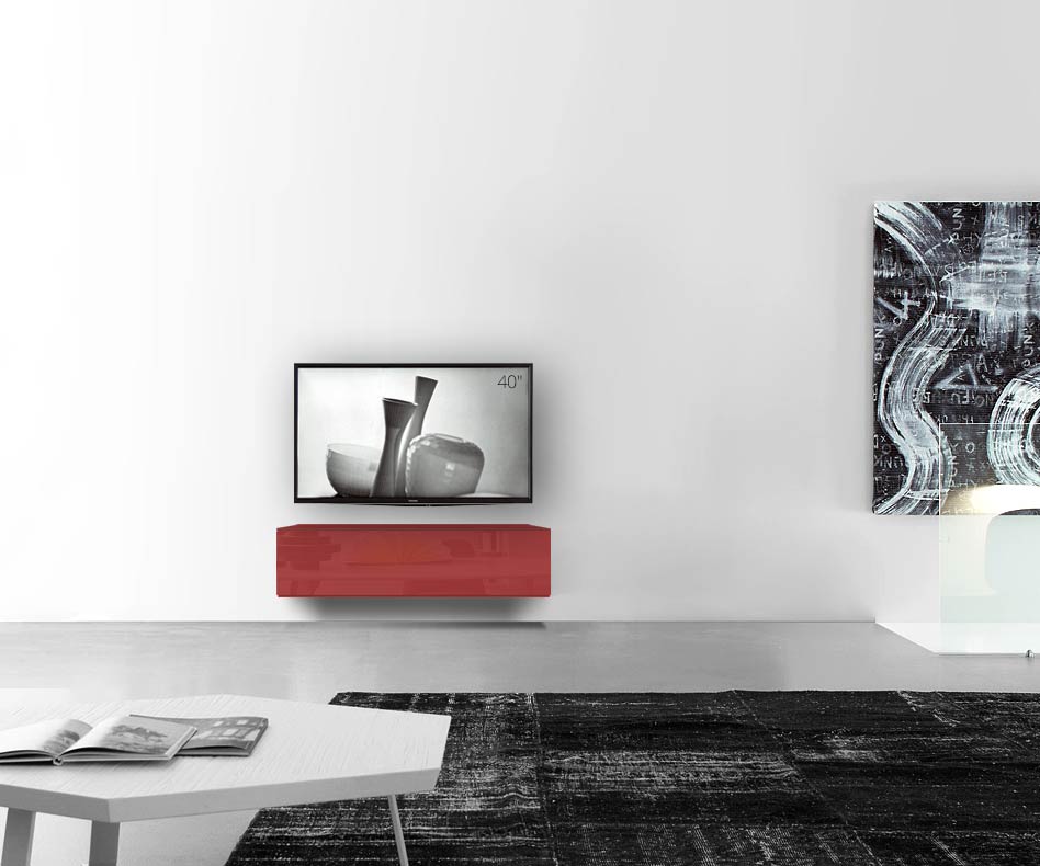 /Design Lowboard mur L120 H33 5 rouge brillant /Design Lowboard mur L120 H33 5 rouge brillant