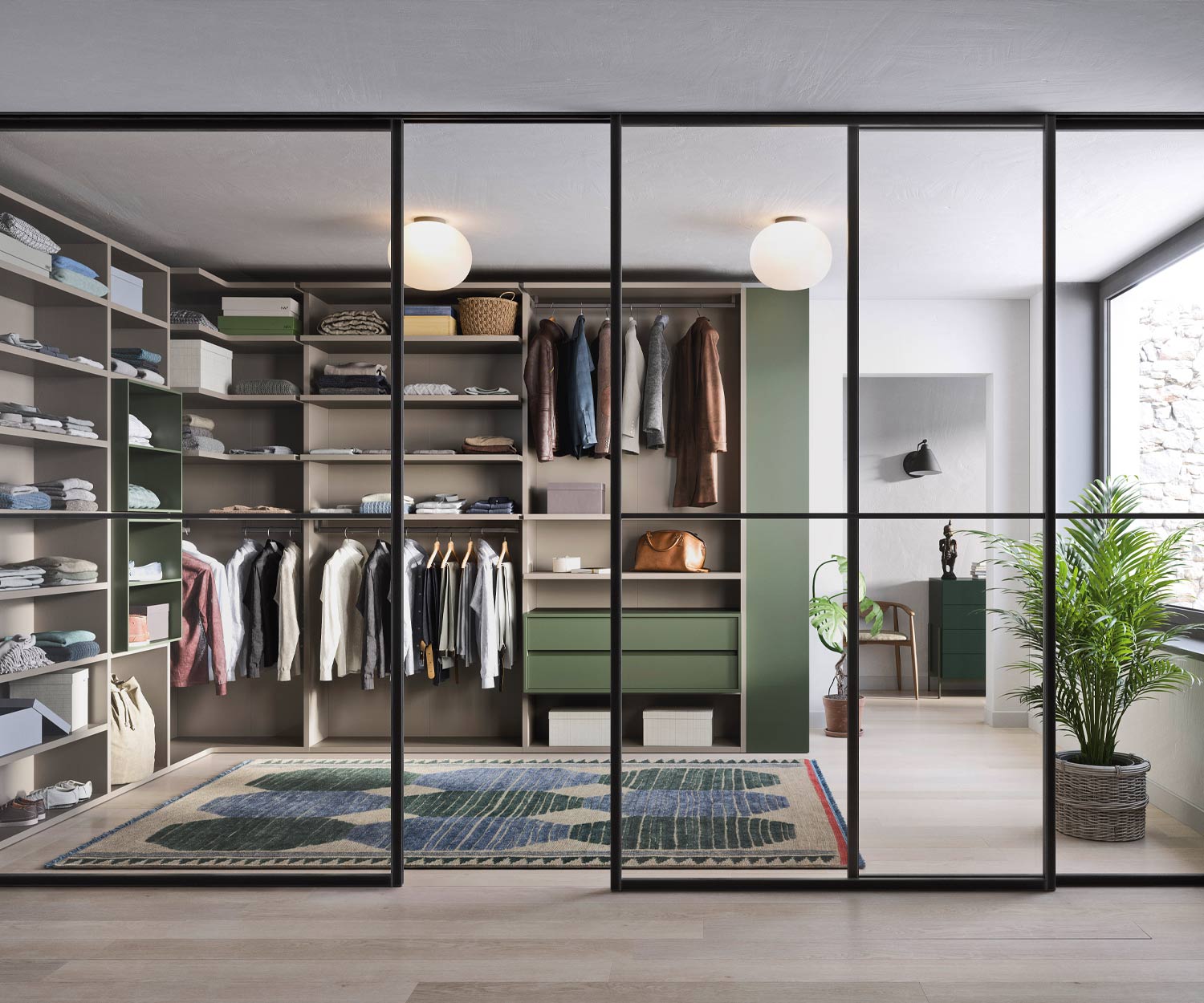 Armoire design de plain-pied Ben de Novamobili disposée dans un coin Armoire design de plain-pied Ben de Novamobili disposée dans un coin