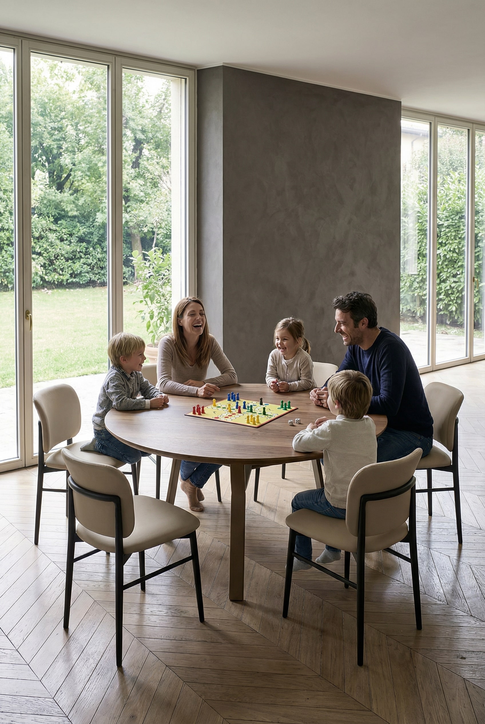 Table &agrave; manger Livitalia Iron avec coins arrondis dans une salle &agrave; manger moderne