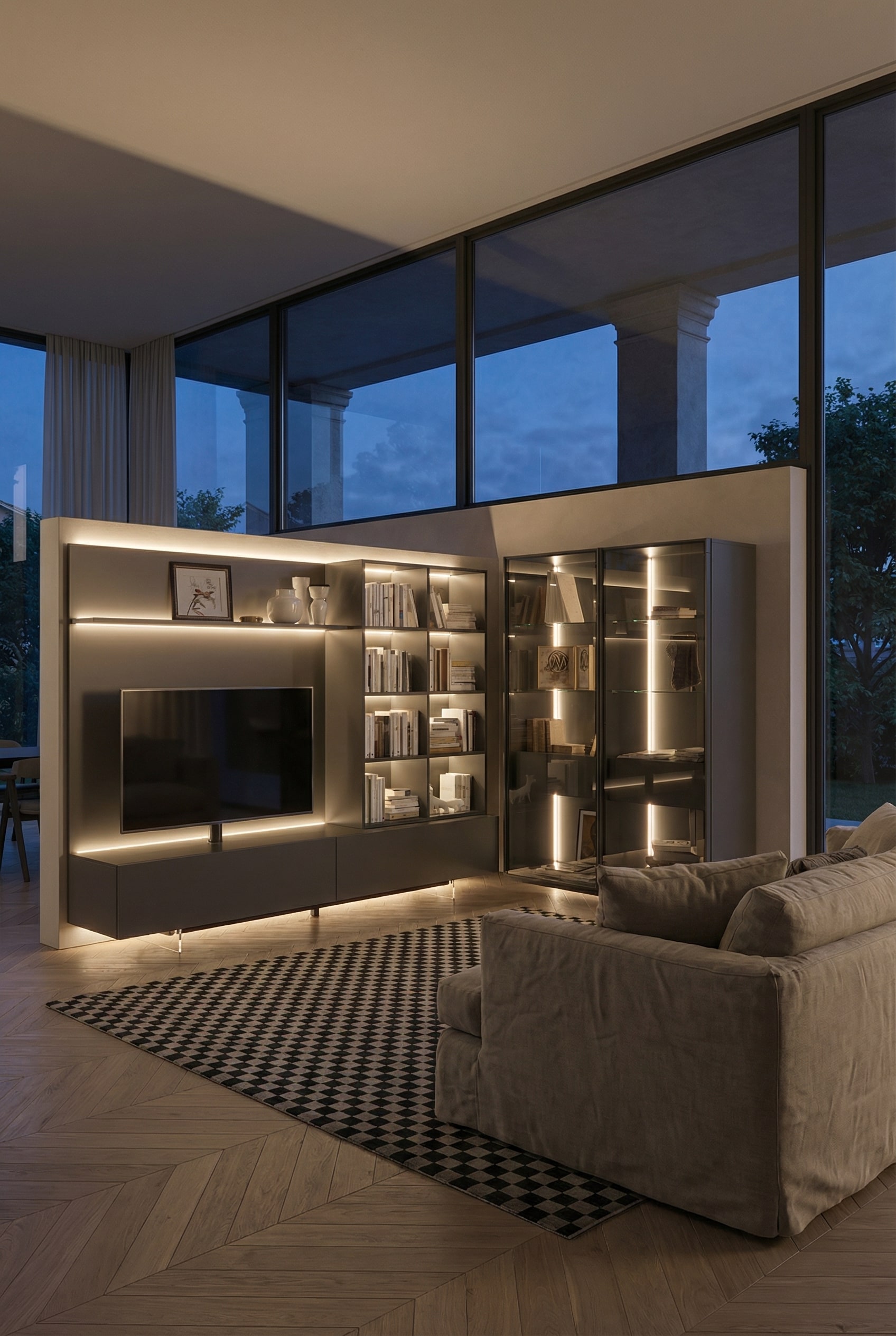 Meuble TV avec éclairage LED indirect d'ambiance Meuble TV avec éclairage LED indirect d'ambiance