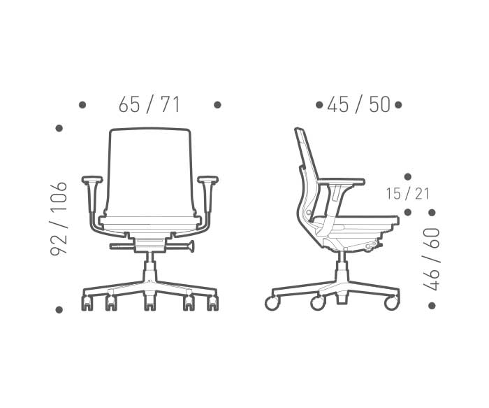 Chaise de bureau design ICF Pyla Esquisse Taille Dimensions H 45 cm