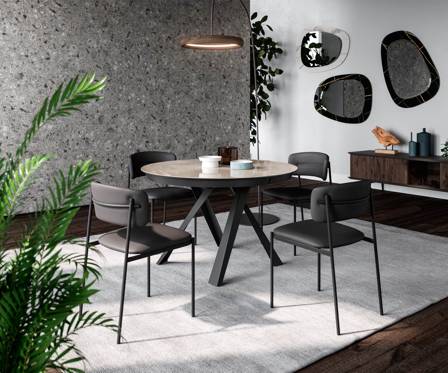 Ozzio Ego S062 Chaise rembourrée design en métal avec cuir noir Ozzio Ego S062 Chaise rembourrée design en métal avec cuir noir