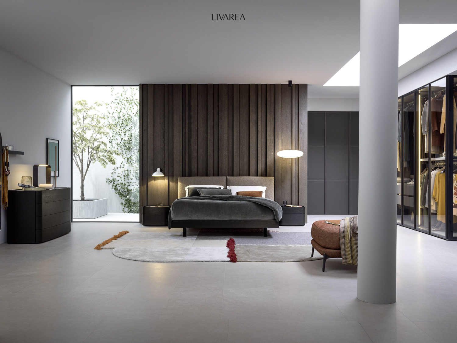 Meuble-paroi design compact avec effet de suspension pied transparent commode avec tiroirs compartiment ouvert buffet bas façade plaquée Meuble-paroi design compact avec effet de suspension pied transparent commode avec tiroirs compartiment ouvert buffet bas façade plaquée