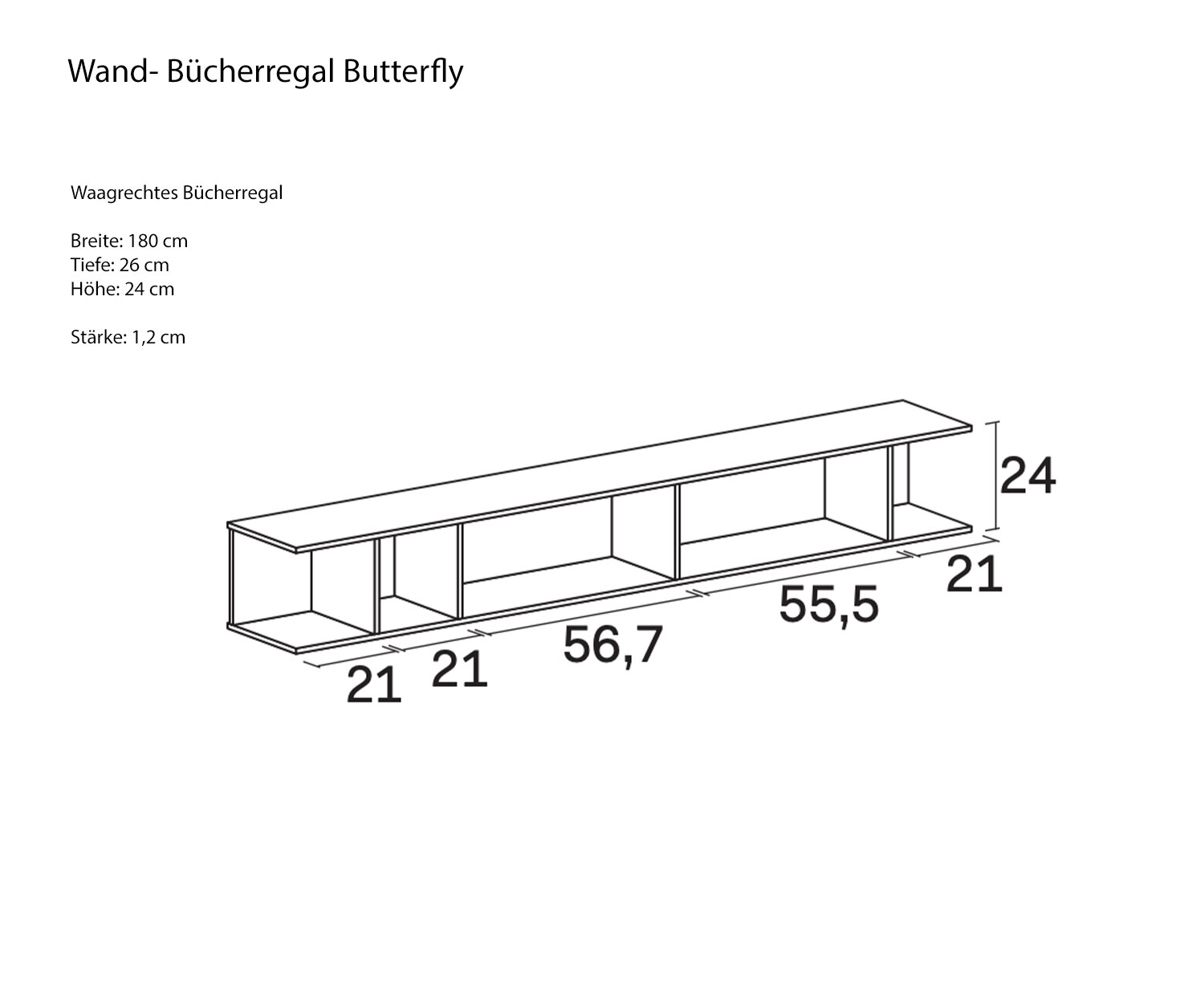 Novamobili Butterfly étagère croquis dimensions horizontales