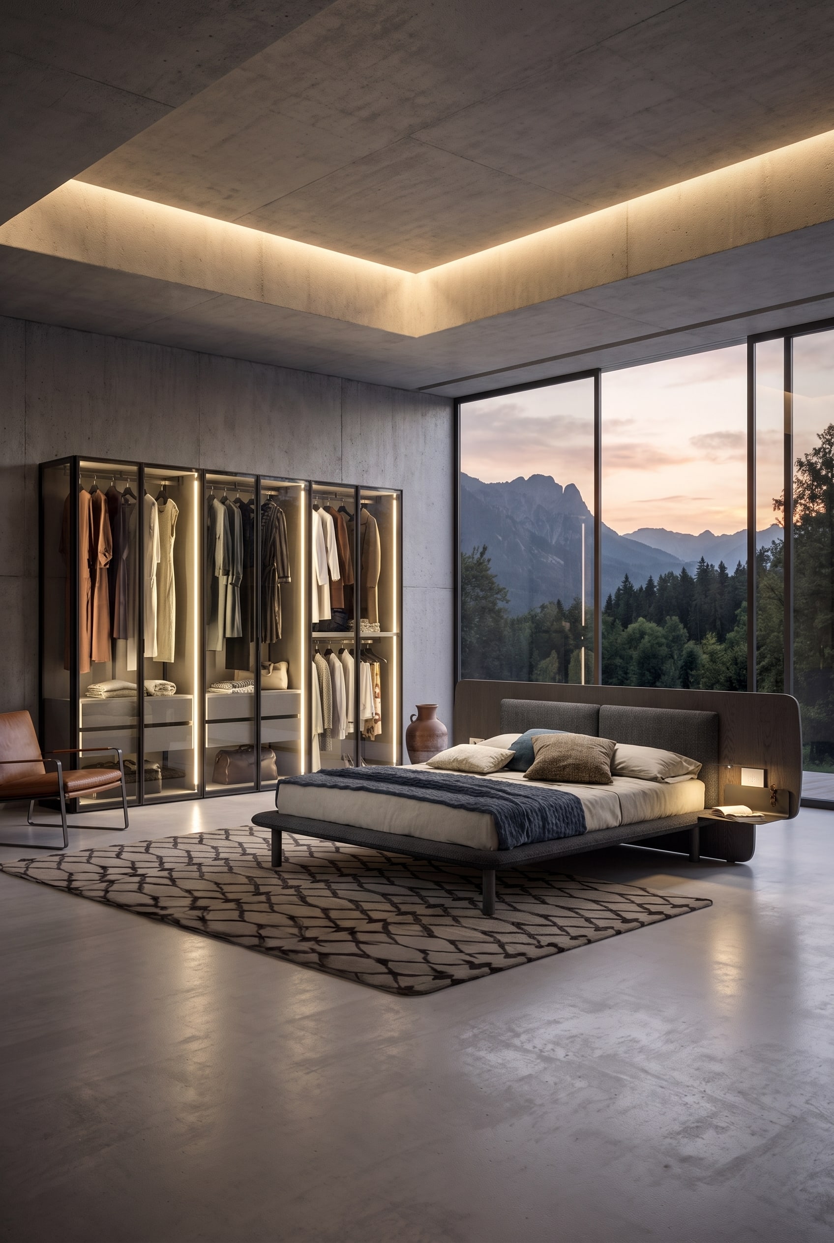 Schlafzimmer Rauchglas-Kleiderschrank Quiet Luxury