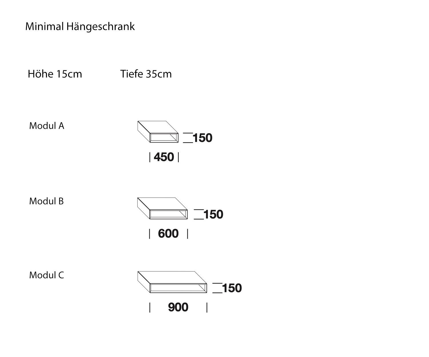 Minimal Design Armoire suspendue de Livitalia Esquisse ouverte hauteur 15 cm Dimensions 