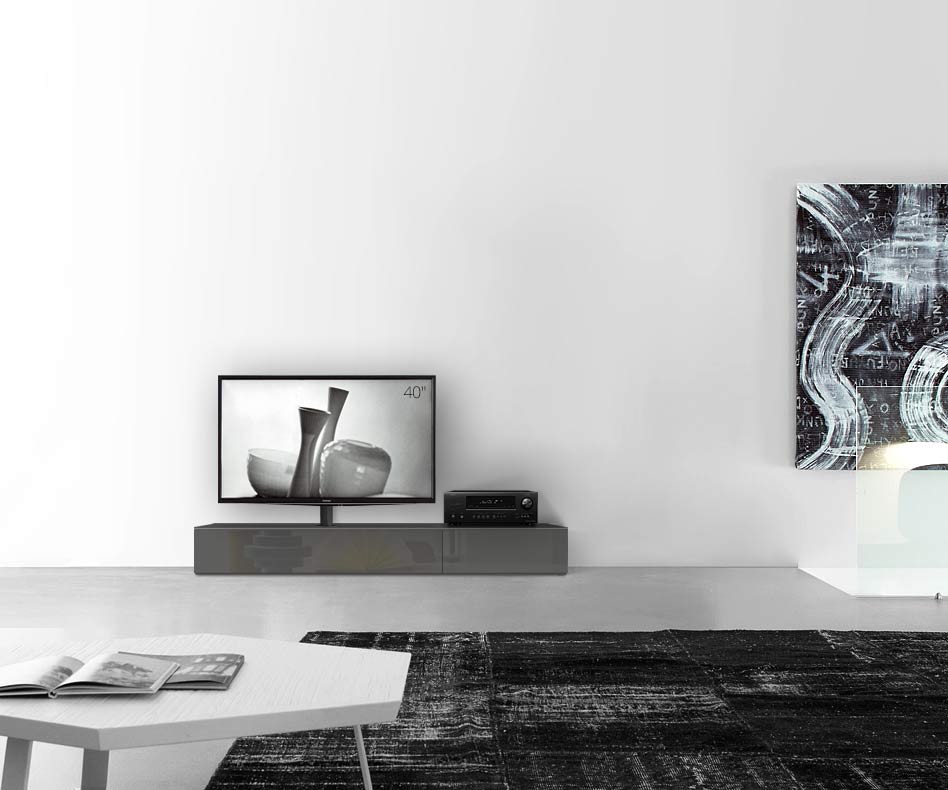 Table basse design Configurateur avec support TV au sol Largeur 180 25,5 45 gauche brillant gris foncé Table basse design Configurateur avec support TV au sol Largeur 180 25,5 45 gauche brillant gris foncé