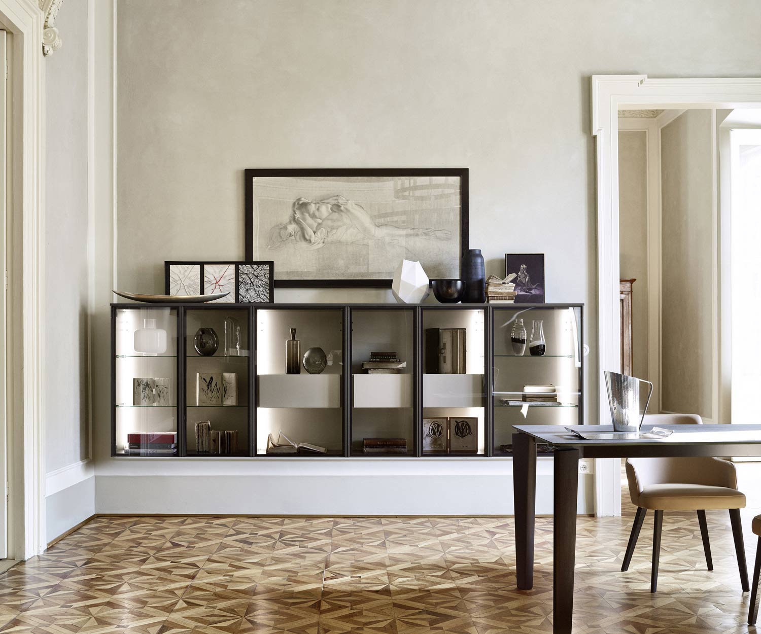 Exclusif suspendu Livitalia Vitrine en verre design marron mat Exclusif suspendu Livitalia Vitrine en verre design marron mat