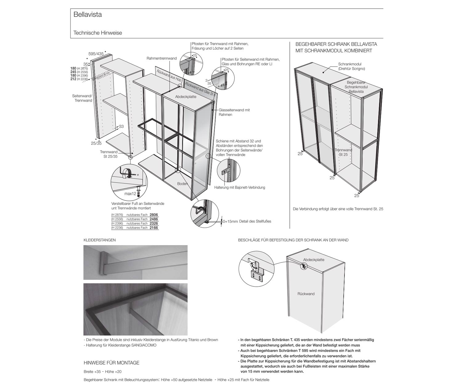 Livitalia Bellavista Système de dressing design Données techniques Livitalia Bellavista Système de dressing design Données techniques