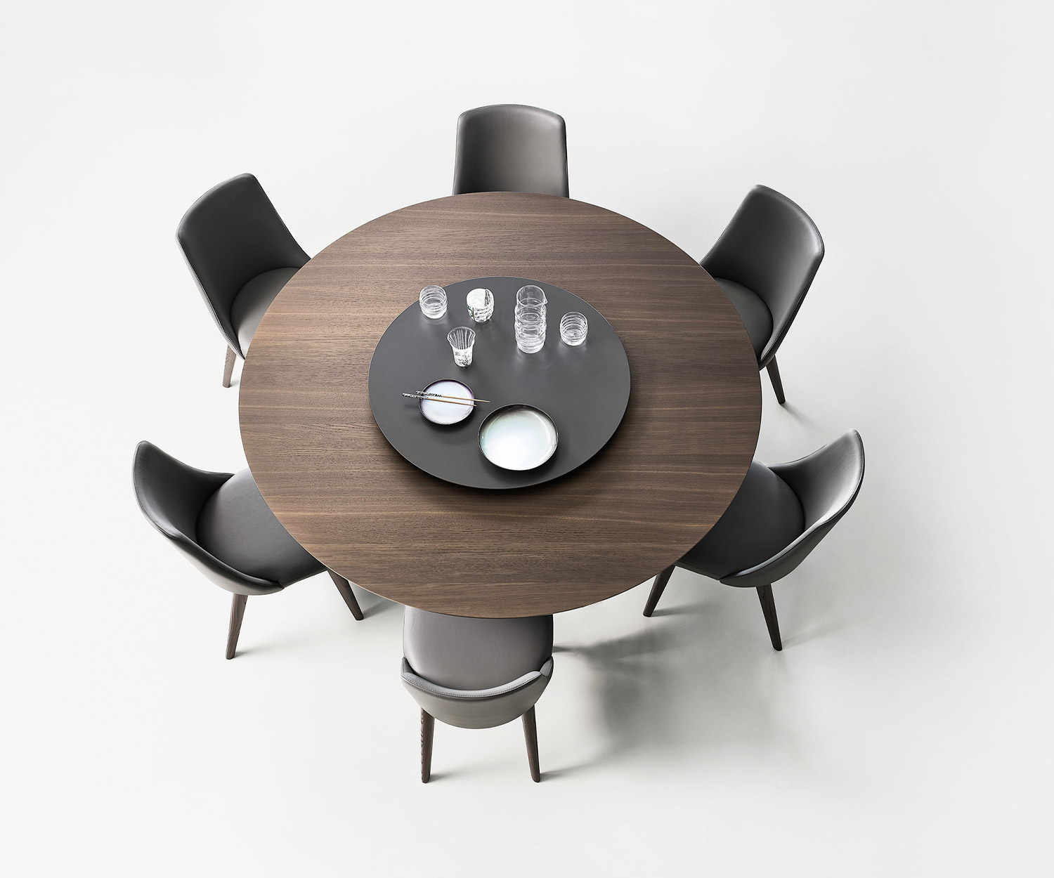 Table de salle à manger ronde Livitalia Design Iron avec plateau tournant en option et finition en chêne brun Table de salle à manger ronde Livitalia Design Iron avec plateau tournant en option et finition en chêne brun