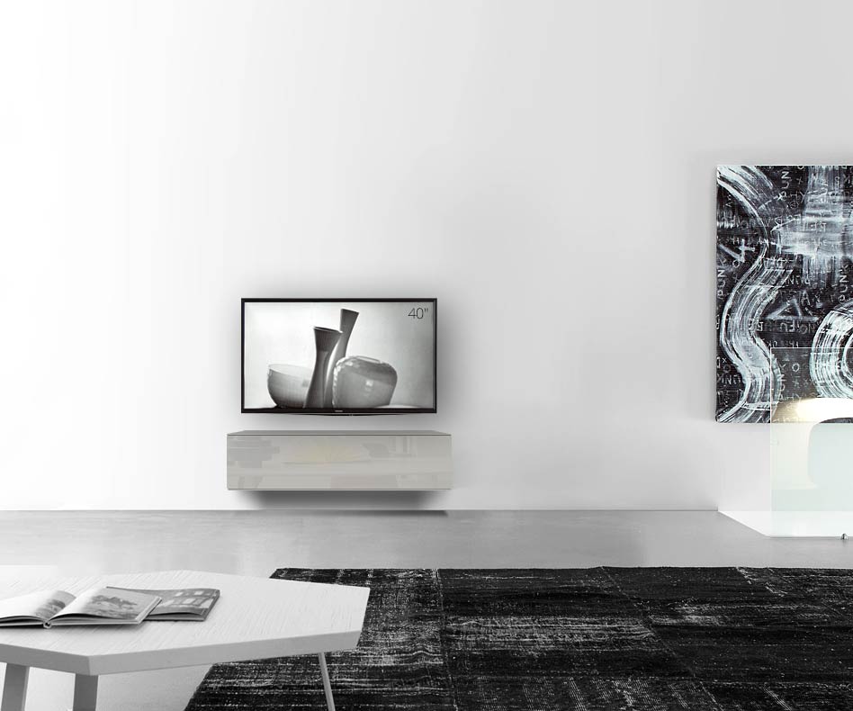 /Design Lowboard mur L120 H33 5 gris clair brillant /Design Lowboard mur L120 H33 5 gris clair brillant