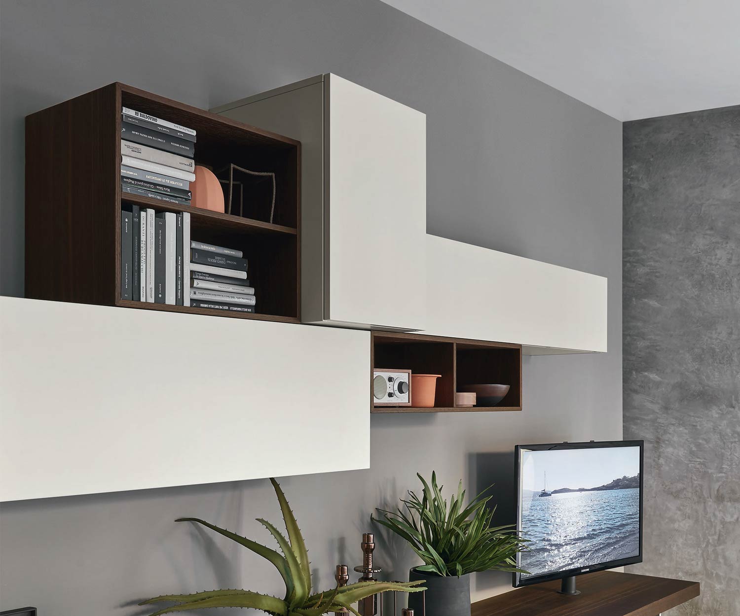 Livitalia Meuble-paroi design moderne C52 en détail les armoires suspendues gris clair Livitalia Meuble-paroi design moderne C52 en détail les armoires suspendues gris clair