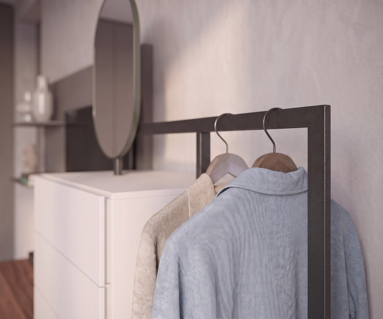 Commode Novamobili Easy 9 avec vestiaire Commode Novamobili Easy 9 avec vestiaire de chambre, tringle pour vêtements, commode blanche et miroir, style moderne