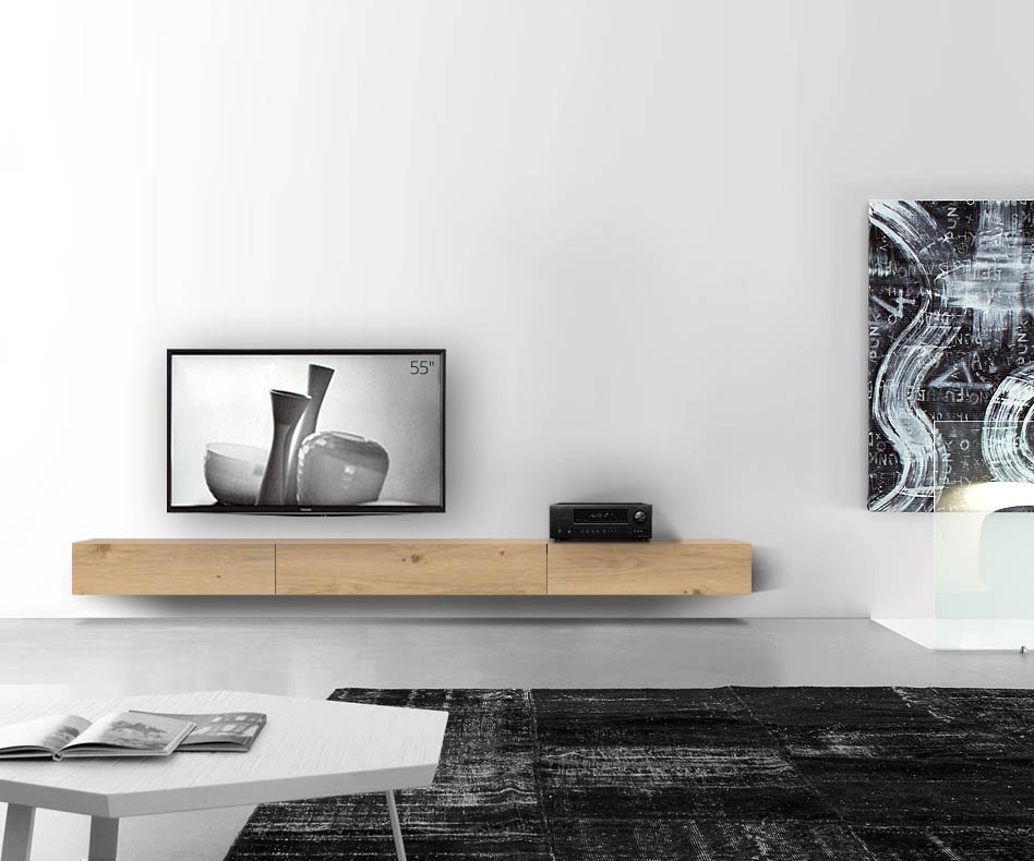 Livitalia Bois Design Lowboard Configurateur mural 300 cm 24 cm 56 cm Chêne clair Livitalia Bois Design Lowboard Configurateur mural 300 cm 24 cm 56 cm Chêne clair