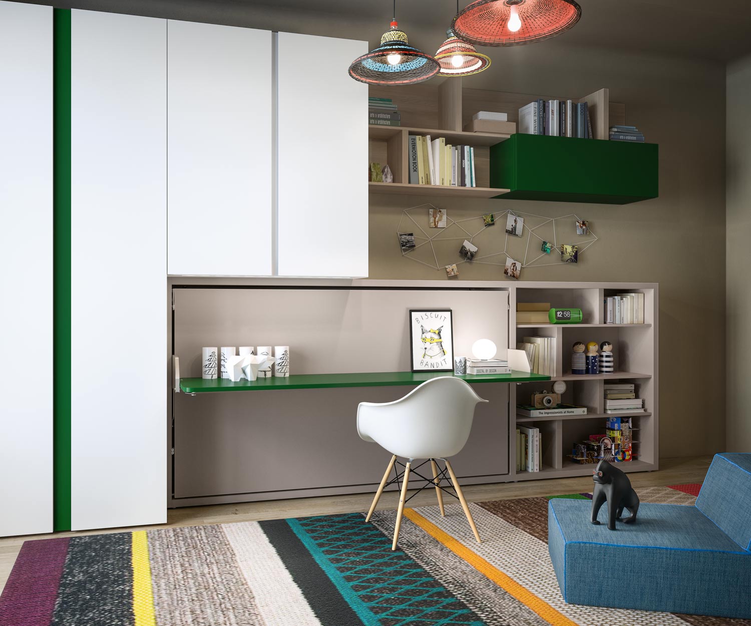 Chambre d'enfant avec bureau et lit mural Kali Design Chambre d'enfant avec bureau et lit mural Kali Design