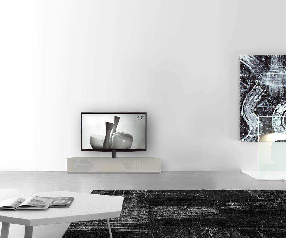 Table basse design Configurateur avec support TV au sol Largeur 150 25,5 54,6 au centre gris clair brillant Table basse design Configurateur avec support TV au sol Largeur 150 25,5 54,6 au centre gris clair brillant