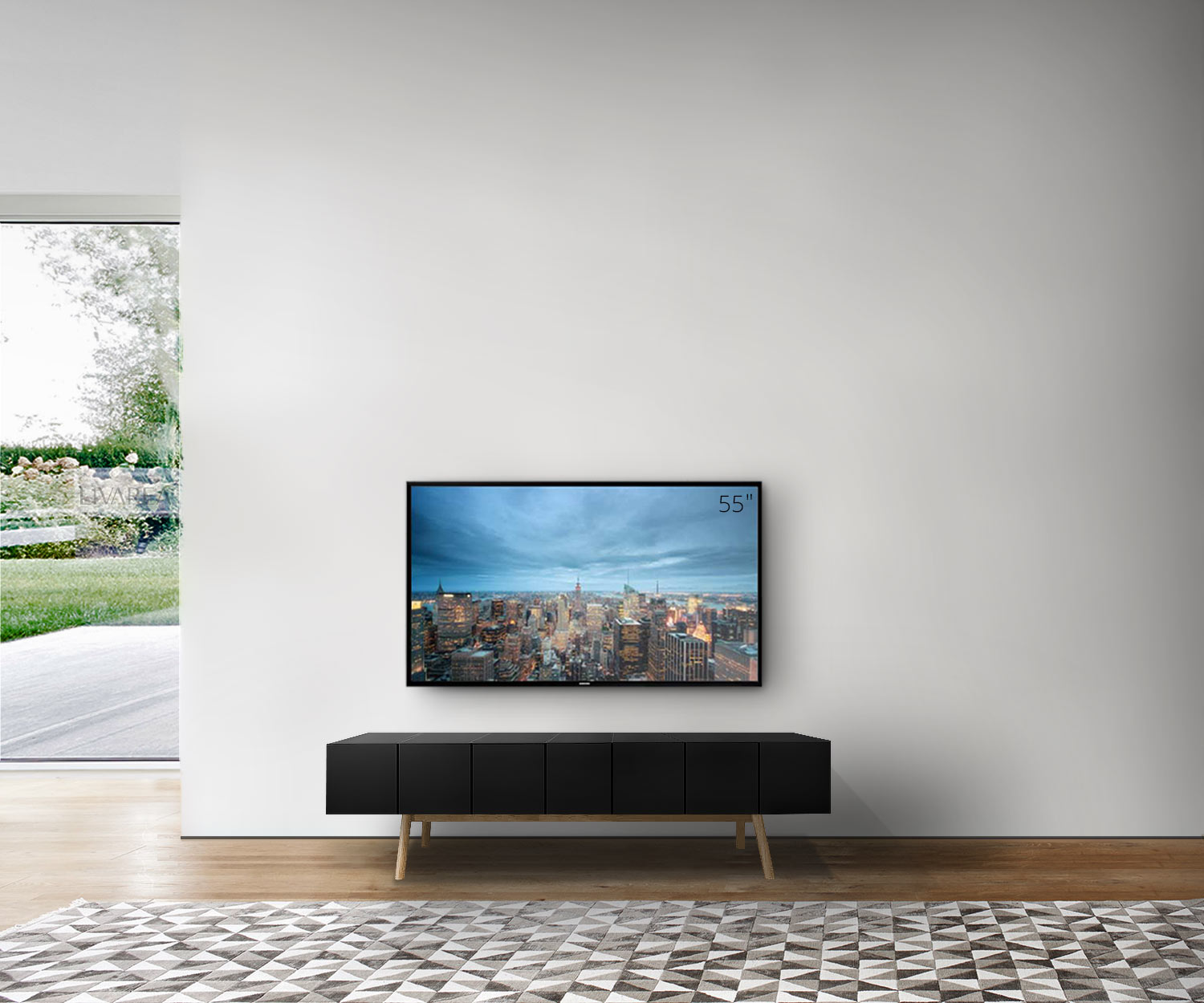 al2 MOS I KO 005 B Largeur 175 cm Corps noir Pieds en chêne