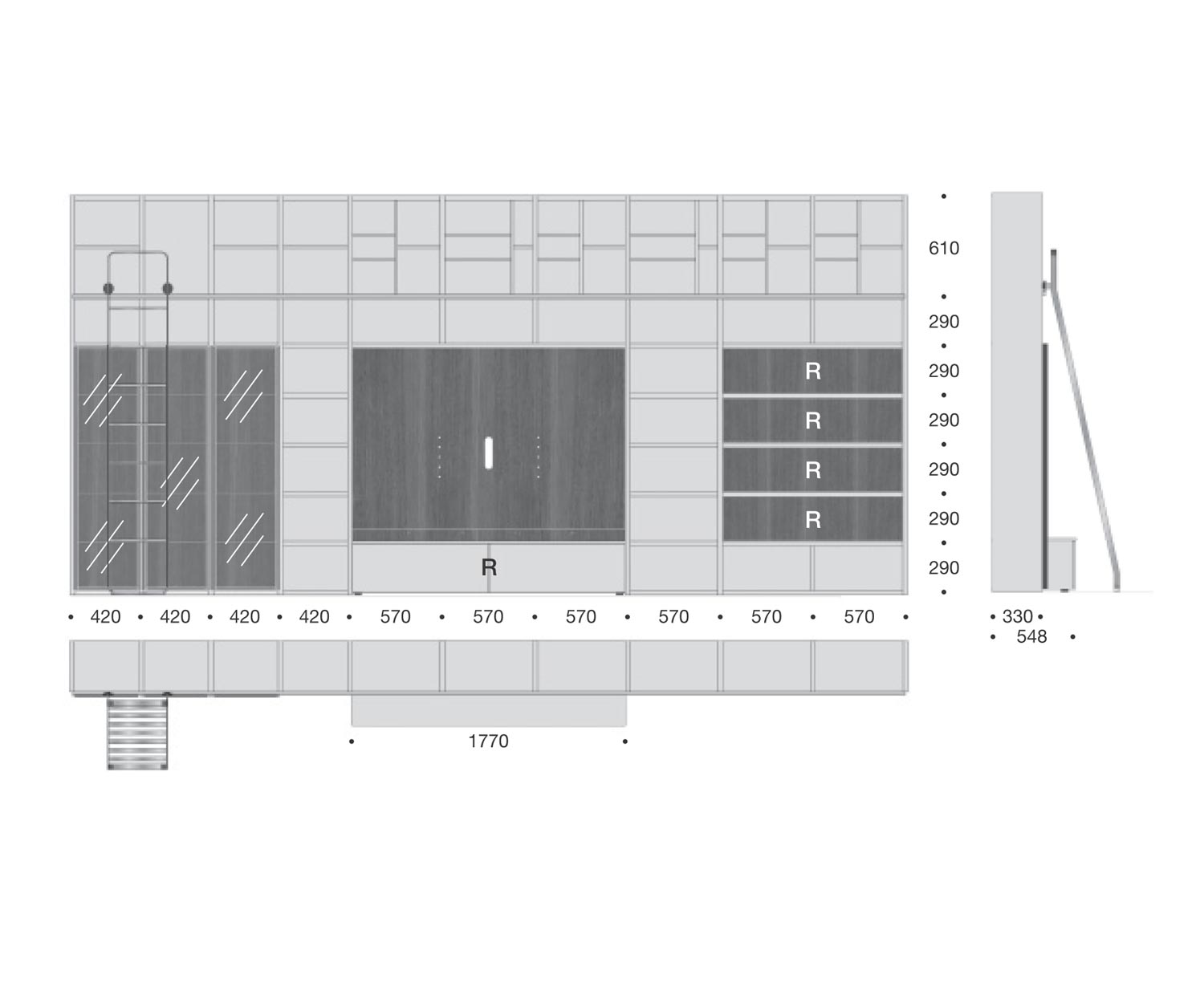 Étagère à livres design avec échelle C60 Esquisse Dimensions Dimensions Étagère à livres design avec échelle C60 Esquisse Dimensions Dimensions