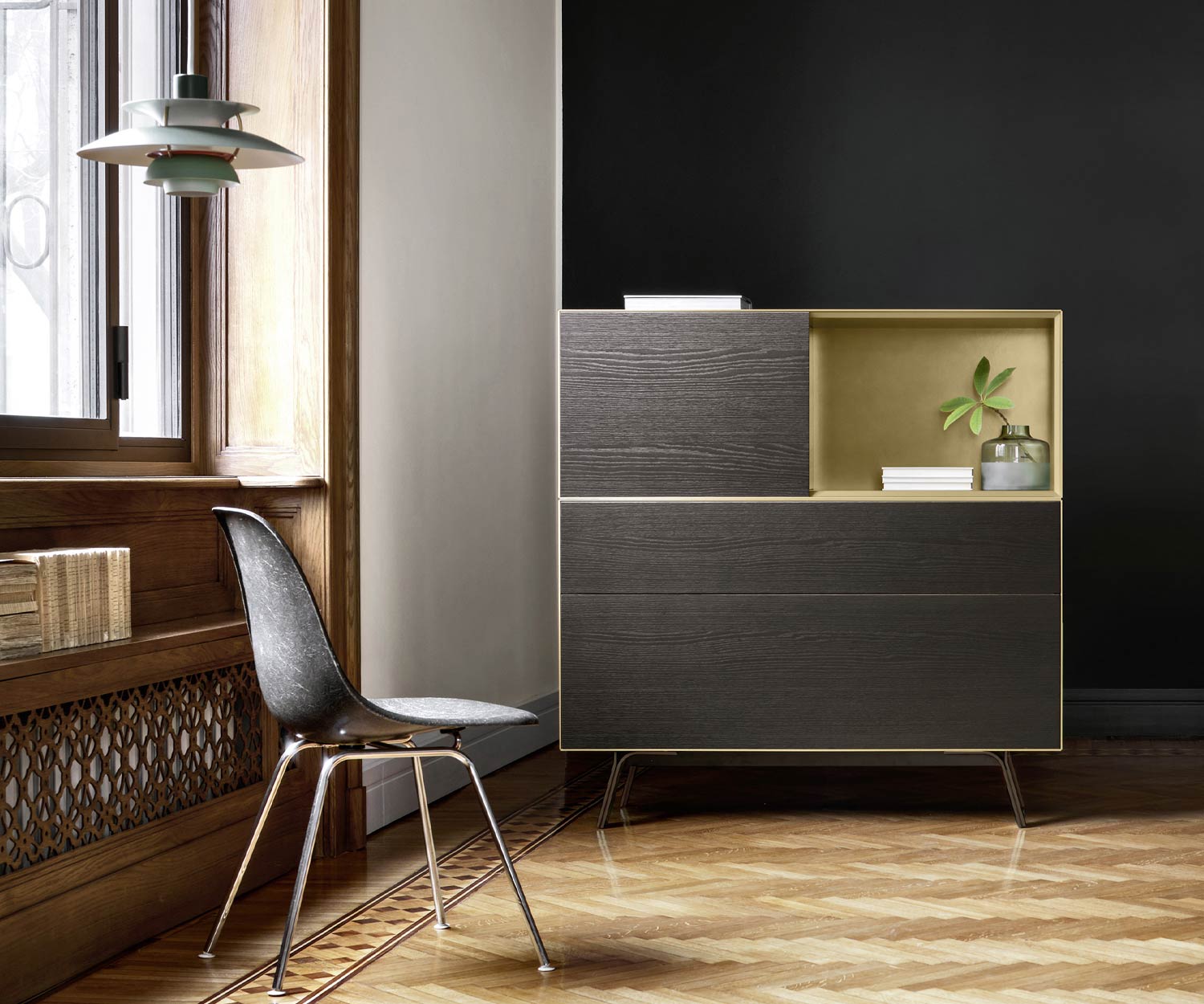 Highboard Minimal design moderne de Livitalia Compartiment ouvert couleur or Highboard Minimal design moderne de Livitalia Compartiment ouvert couleur or