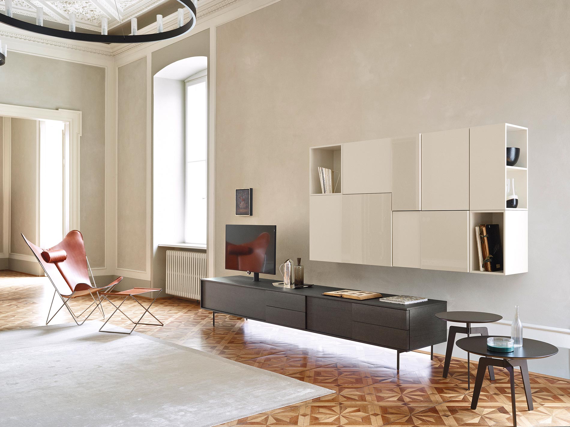 Meuble-paroi design gris blanc