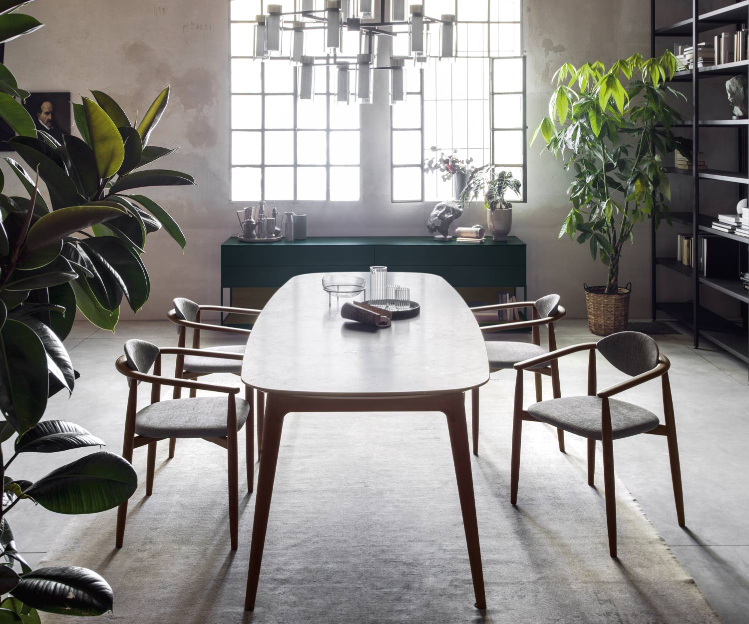 Table en marbre Novamobili Hanami dans la salle à manger Table en marbre Novamobili Hanami dans la salle à manger