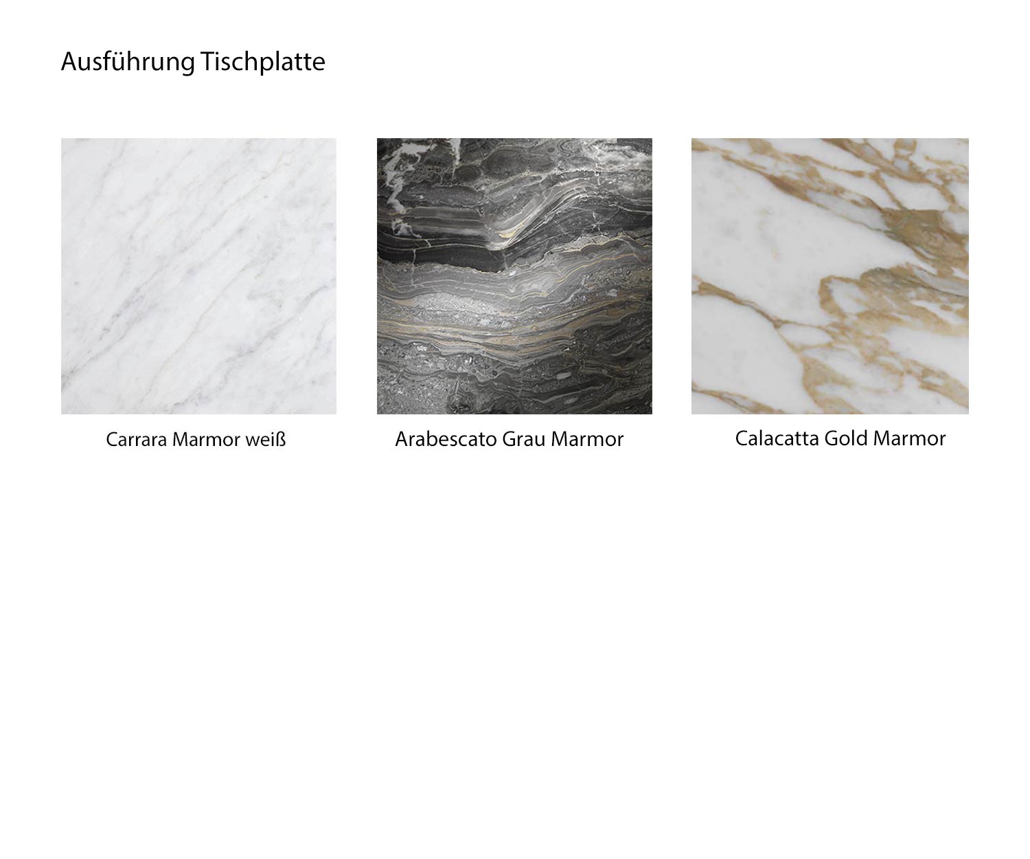 Aperçu des couleurs table basse Wave Types de marbre Carrara Calacatta Arabescato