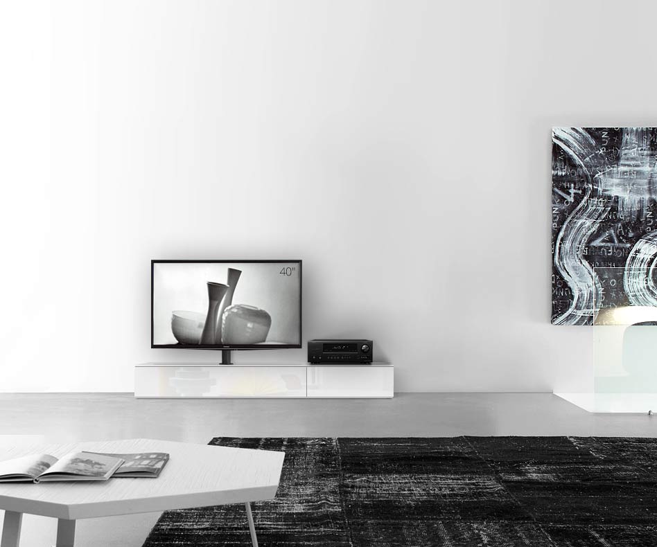 Table basse design Configurateur avec support TV au sol Largeur 180 25,5 54,6 gauche blanc brillant Table basse design Configurateur avec support TV au sol Largeur 180 25,5 54,6 gauche blanc brillant