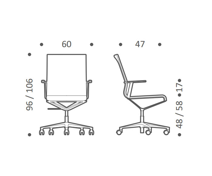 Chaise design pour bureau à domicile ICF Stick H 48 cm avec roulettes Esquisse